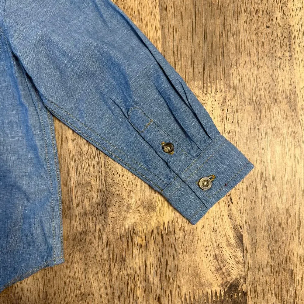 Wrangler Long Sleeve Button Down Shirt Western Cowboy Chambray Blue Toddler 2T